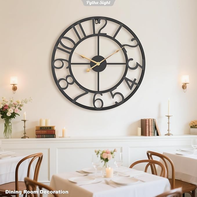 Pytha Sight 14 Inch Large Wall Clocks for Living Room Decor,Big Silent Battery Operated Metal Wall Clock,Rustic Modern FarmhouseArabic Numerals Wall Clock for Kitchen,Office,Bedroom,Dinng Room