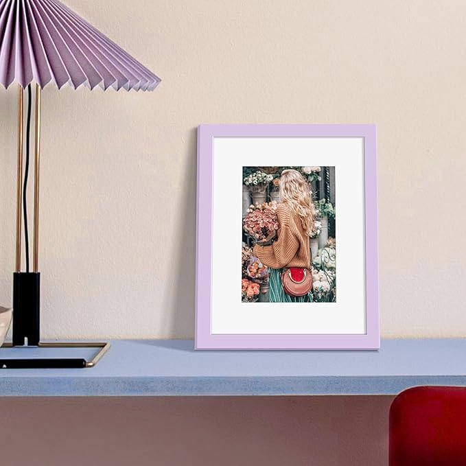 upsimples 8x10 Picture Frame, Display Pictures 5x7 with Mat or 8 x 10 Without, Wall Hanging Photo Frames, Purple, 1 Pack