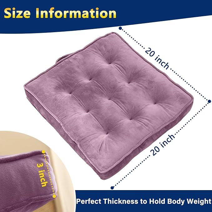 1 MIDDLE ONE Floor Pillow Set of 2, Memory Foam Meditation Cushion, Floor Cushions for Adults Sitting, Large Square Seat Cushions for Yoga, Living Room, 20x20 Inch (Purple)