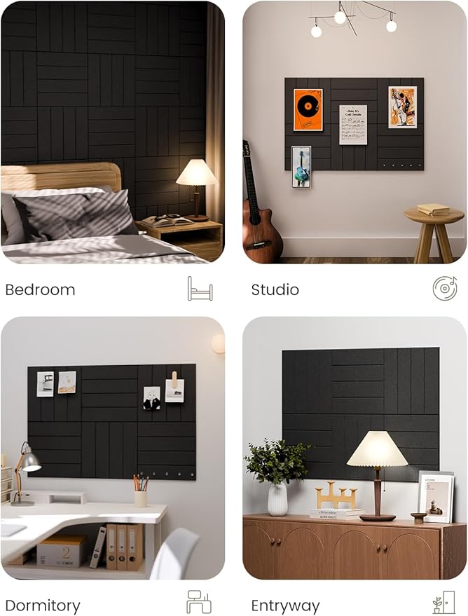 Fluxynara Felt Bulletin Board Tiles Large 36" x 24" Cork Board Alternative-6 Pack with 40 Adhesive Tabs, Thick Slat Wall Panels for Office Decor, Push Pin Board Wall Organizer Alternative - Black