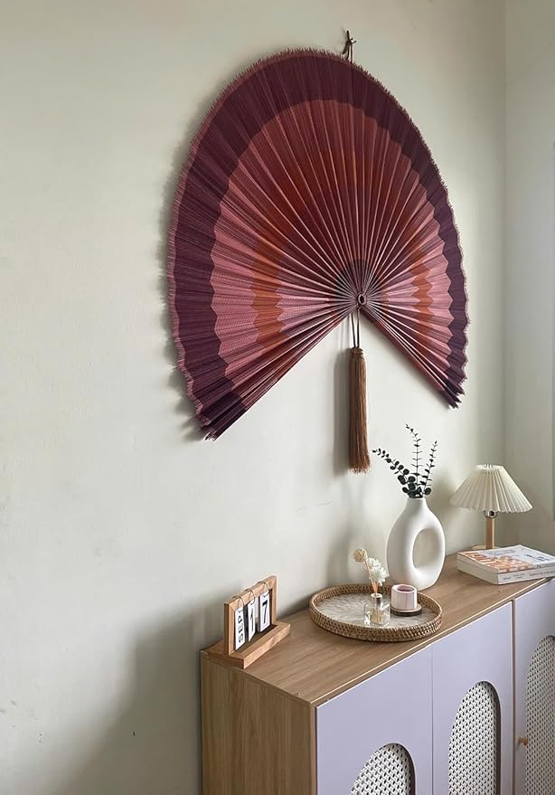 ChumDecor Fan Wall Decor,Japanese Chinese Wall Fans Decor, Boho Hanging Headboard,Decorative Folding Fan for Over Bed Decorations (Terracotta, 60inch)