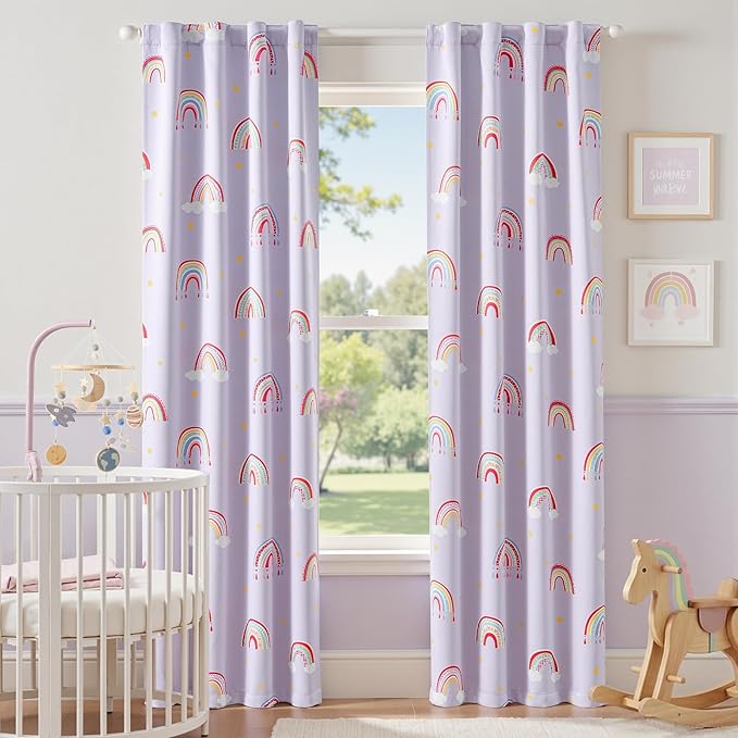Vangao Blackout Curtains for Kids Bedroom Rainbow Purple Nursery Curtains 84 Inch Length Drapes for Teen Girls Thermal Insulated Room Darkening Boho Light Blocking for Living Room Set of 2