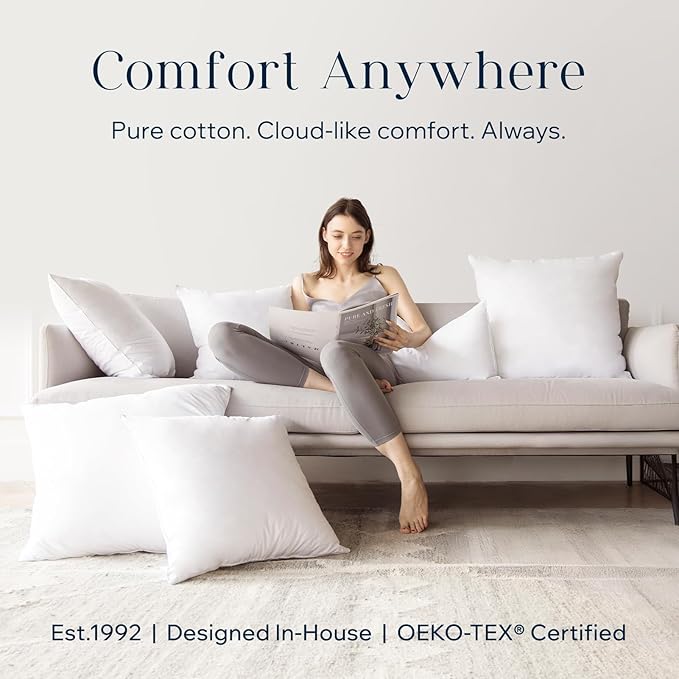 Phantoscope 18 x 18 Pillow Inserts - Throw Pillow Inserts with 100% Cotton Cover - 18 Inch Square Forms Pillow Sham Stuffer - Decorative Couch Cushion Pillows (4 Pack, 18 Inches)