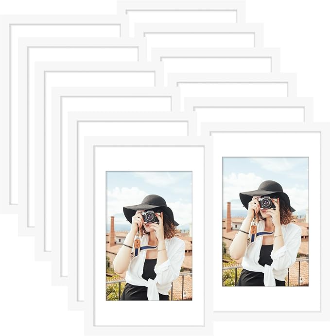 Picrit 11x17 Picture Frame Set of 12, Display 8x12 with Mat or 11x17 without Mat, Photo Frames for Wall Mounting Display, White