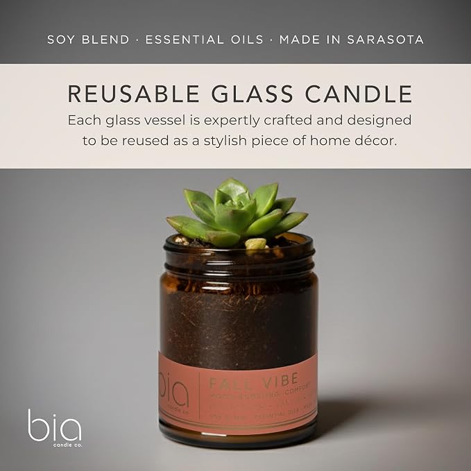 Bia Candle Co Fall Vibe Soy Candle, Spiced Peach Apple Cinnamon Scent, Vanilla Sandalwood Autumn Fragrance, High Fragrance Load, Lead-Free Wick, Reusable Glass Jar, 7 oz