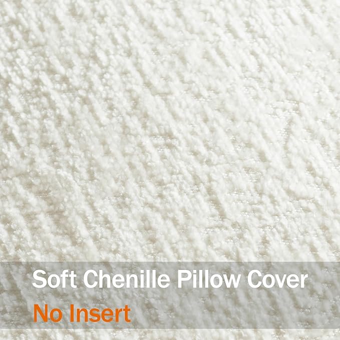 DEZENE Pack of 2 Cream White Decorative Throw Pillow Covers 22x22 Cozy Soft Chenille Accent Vintage Square Couch Pillow Covers for Home Decor Bed Sofa Living Room