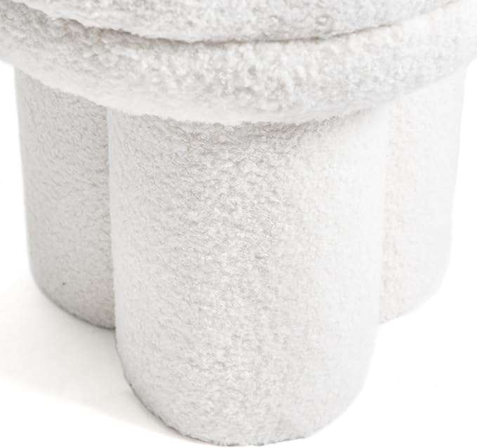 Furniture of America Rami Modern 18-inch Mushroom-Shape Upholstered Ottoman with Tri-Pillar Pedestal, Vanity Stool Chair, Small Foot Stool for Bedroom, Living Room, Entryway, Beige