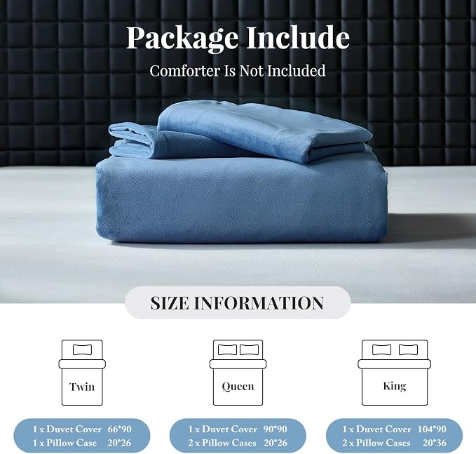 WARMDERN Light Blue Flannel Velvet Duvet Cover King Size Duvet Cover Bedding Sets, 3pcs Ultra Soft Luxury Textured Modern Crystal Velvet Duvet Covers with Zipper Closure(Light Blue, King)