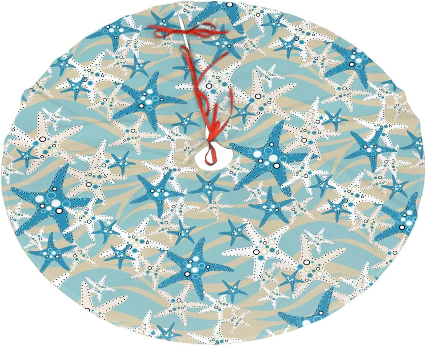 Christmas Tree Skirt,Beach Starfish Xmas Tree Skirt Rustic Farmhouse Tree Skirt for Christmas Decor Xmas Holiday Home Party Decorations48