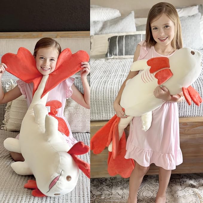 MaoGoLan Giant Axolotl Plush Body Pillow, Large 44" Love Axolotl Stuffed Animal for Girl Boy Kid, Long Pink Salamander Plush Pillow for Birthday Gifts, Baby Shower Party Favor Decor