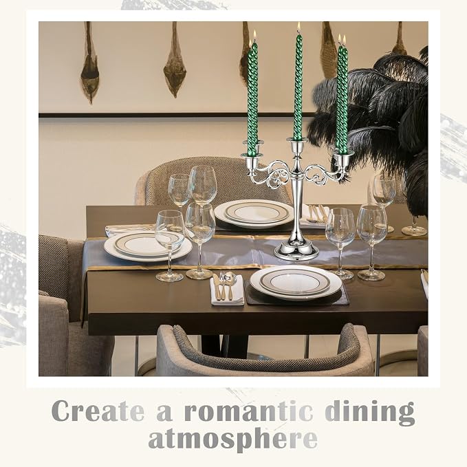 Dandat 3 Pcs 5 Arm Metal Candelabra 10.24 Inch Tall Candlestick Holders Gothic Candle Holder for Home Wedding Church Halloween Theme Party Table Centerpieces(Sliver)
