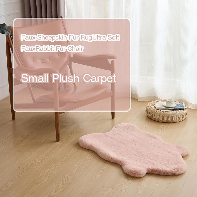 1700GSM Fuzzy Faux Sheepskin Fur Area Rug,Extra Soft Throw Rugs Mat Fluffy Shaggy Fur Rug for Bedroom Living Bedside Rug Room Decor-Pink,2x3ft