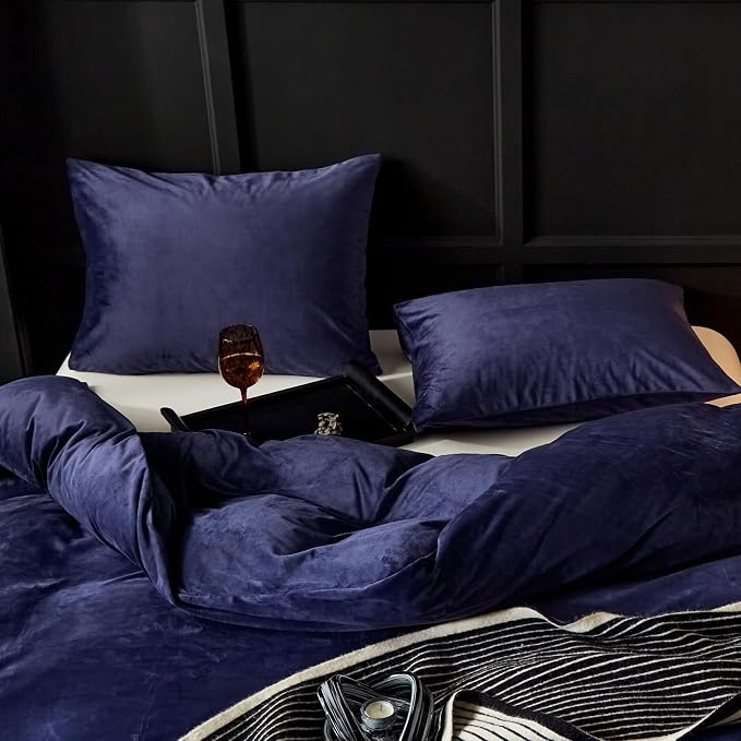WARMDERN Violet Flannel Velvet Duvet Cover King Size Duvet Cover Bedding Sets, 3pcs Ultra Soft Luxury Textured Modern Crystal Velvet Duvet Covers with Zipper Closure(Violet, King)