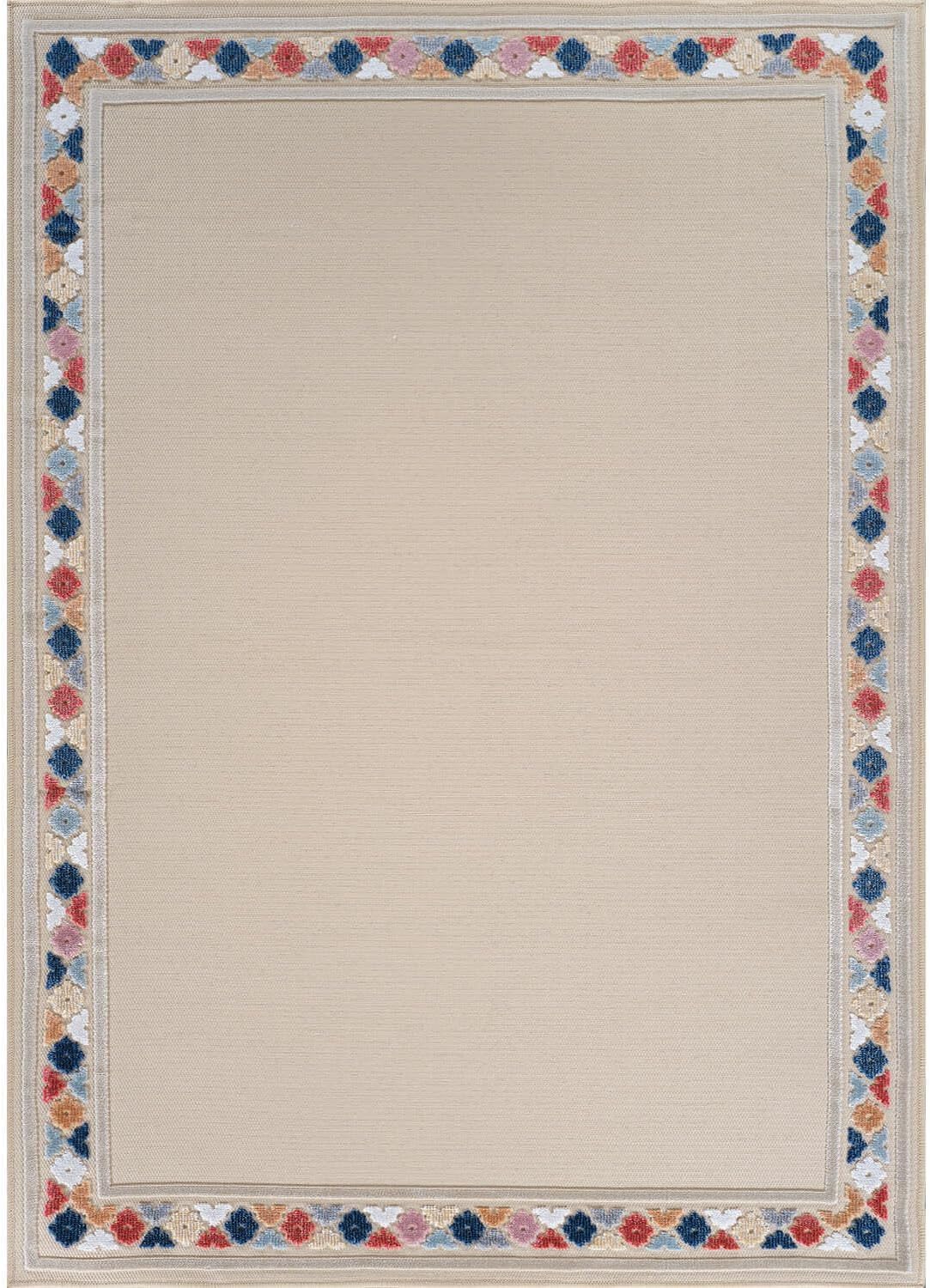 Beverly Rug Outdoor Rug 5x7 Modern Bordered Area Rugs for Indoor and Outdoor Patio Easy to Clean Non Shedding Living Room Porch Garden Washable Outside Carpet (5 x 7 Beige)