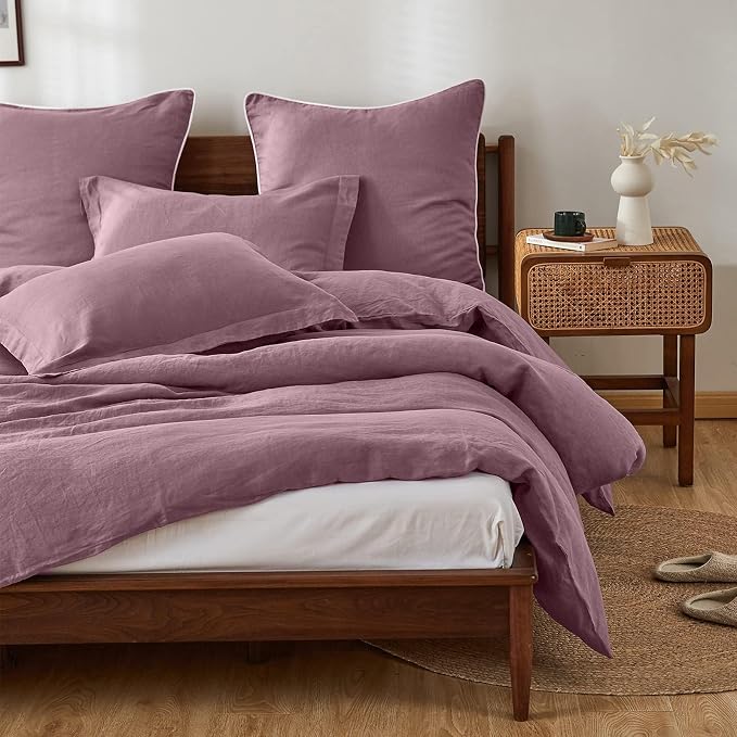 100% French Linen Pillow Shams Basic Style - Pack of 2 - Washed Solid Color Natural Flax Soft Breathable - Purple, 20'' x 26''