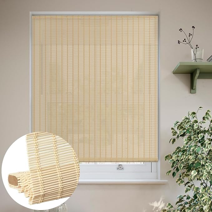 LUCKUP Cordless Bamboo Roman Shades, Light Filtering Bamboo Blinds for Windows Indoor, UV Protection Natural Roll up Roman Shades 30" Wx64 H, Natural