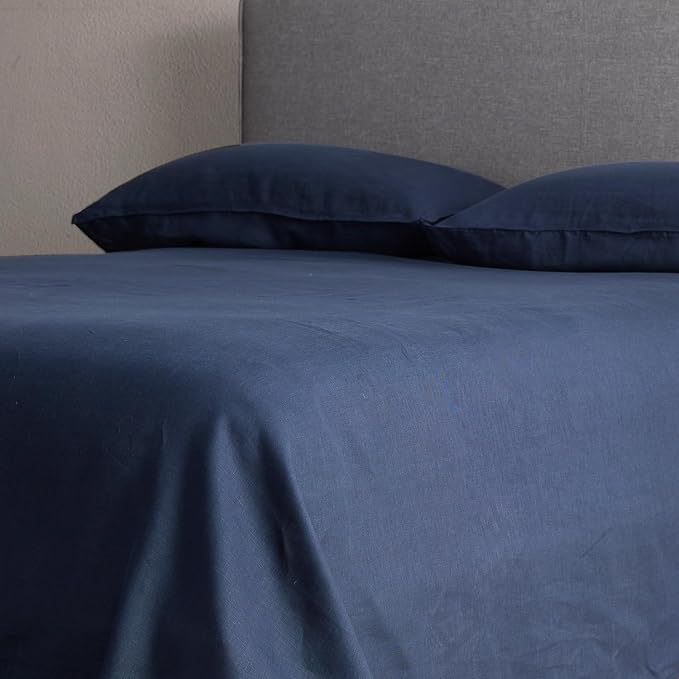 DAPU 100% Linen Pillowcases 20x30 Inches Pillow Cases (Pack of 2) with Envelope Closure, Stone Washed Breathable and Cooling (Navy Blue, Queen)