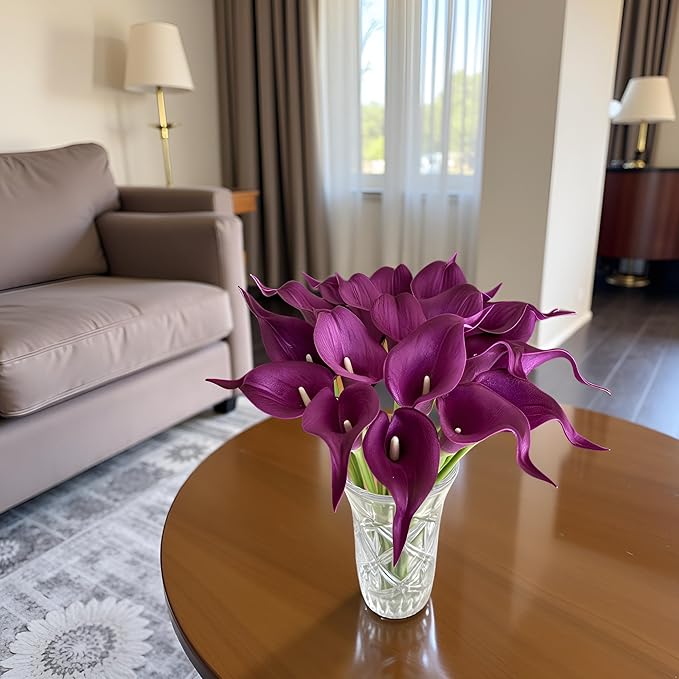 Floral Kingdom 20 Pack 14" Calla Lily Artificial Flowers – Real Touch Royal Purple Latex Flowers for Home Decor Tabletop Centerpieces Living Room & Weddings