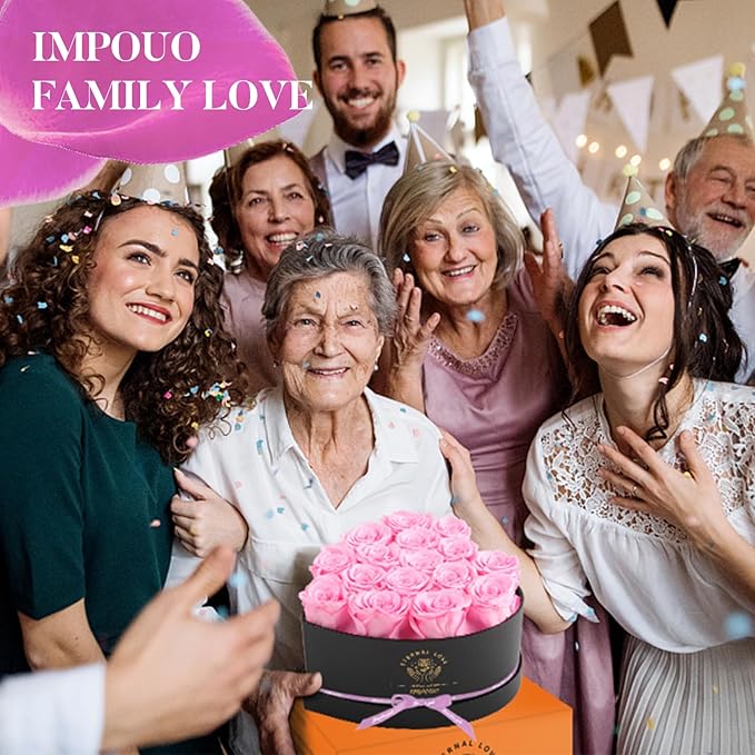 Impouo 16-Piece Forever Flowers Heart Shape Box - Preserved Roses, Birthday Gifts For Women- Flower Delivery Prime, Valentines, Anniversary, Wedding Gifts- Pink Roses