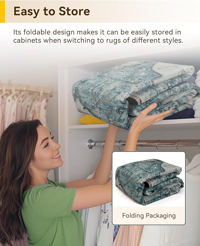 RELEANY Area Rugs 7'x10' Washable Non-Slip, Floral Vintage Distress Print Pattern Medallion Carpet for Living Room Bedroom Dining Room, Dark Blue Vintage