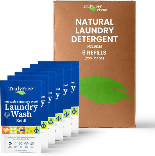 Laundry Detergent for Sensitive Skin | Gentle & Safe for Baby Clothes | Plant-Based | 6 Pack Refill Powder | Easy to Dissolve to Create a Liquid | Signature Scent (300 Loads)
