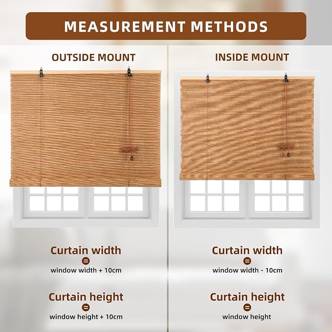 Outdoor Bamboo Roller Blinds Shades, Vertical Lifting and Breathable Waterproof Design, Sun Shade, Blackout and Ventilation, Easy Installation,30" W×64" H