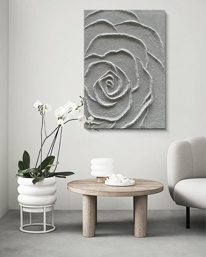 NANKAI Art Contemporary Minimalist Texture Abstract Oil Painting White Flower Texture Painting Minimalist Art 40x28 Inch Home Wall Decoration