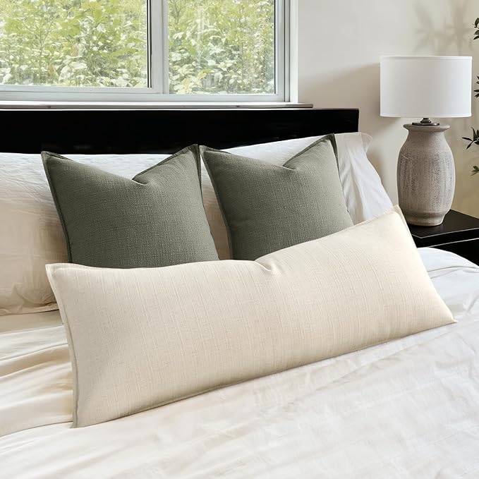 MIULEE Thick Textured Long Body Pillowcase, 1 Pack 14x36 Natural Beige Decorative Body Pillow Cover for Bed Couch Sofa, Neutral Linen Cushion Cases, Modern Farmhouse Home Decor, No Filling
