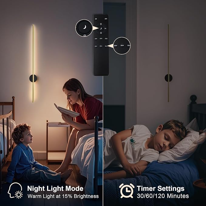 Battery Operated Modern Wall Sconce Set of Two,Rechargeable Wireless Wall Lights with Remote Control,Dimmable,3 CCT,Cordless Lighting Fixtures for Bedroom,Living Room,Hallway,39.3 Inch,Black Gold