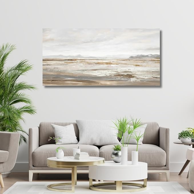 TRAIN2 ART Abstract Wall Art Canvas Wall Art for Living Room Brown and Grey Ocean Wall Decor Large Artwork for Bedroom Home Office 24"x48"
