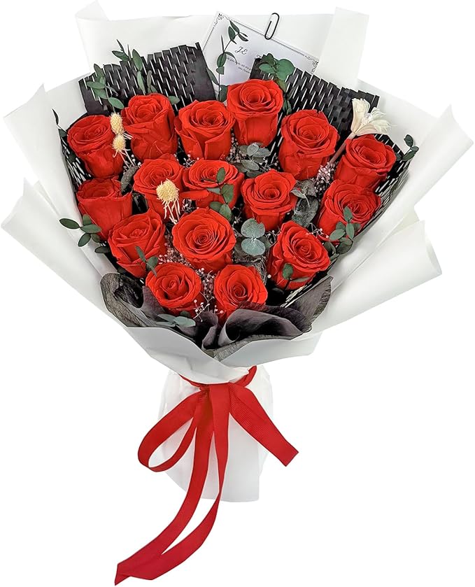 Qutawua 16 Piece Preserved Flower Rose Bouquet, Forever Flowers Romantic Long Lasting Gift for Delivery to Women,Valentine's.Mother's Day Gift(Red, 16 Rose)