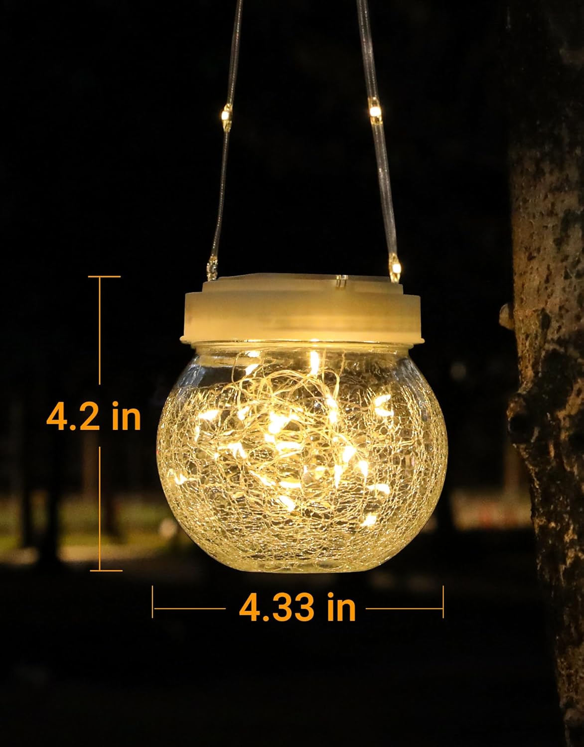 Solar Lantern Solar Lights Outdoor Waterproof 6-Pack, Solar Powered Hanging Lights Cracked Glass Hanging Globes for Christmas Decoration, Shepherd Hook, Garden Tree Ornaments, White Cap, Warm White