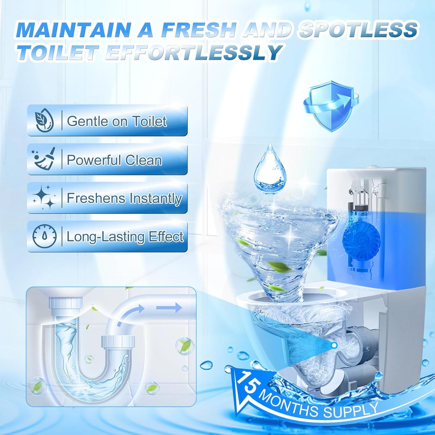 KIISIISO Automatic Toilet Bowl Cleaners Tablets,18 Pack Multipurpose Commercial Household Bathroom Cleaners,Long-lasting 300 brushes Toilet Cleaner, Pine Scent