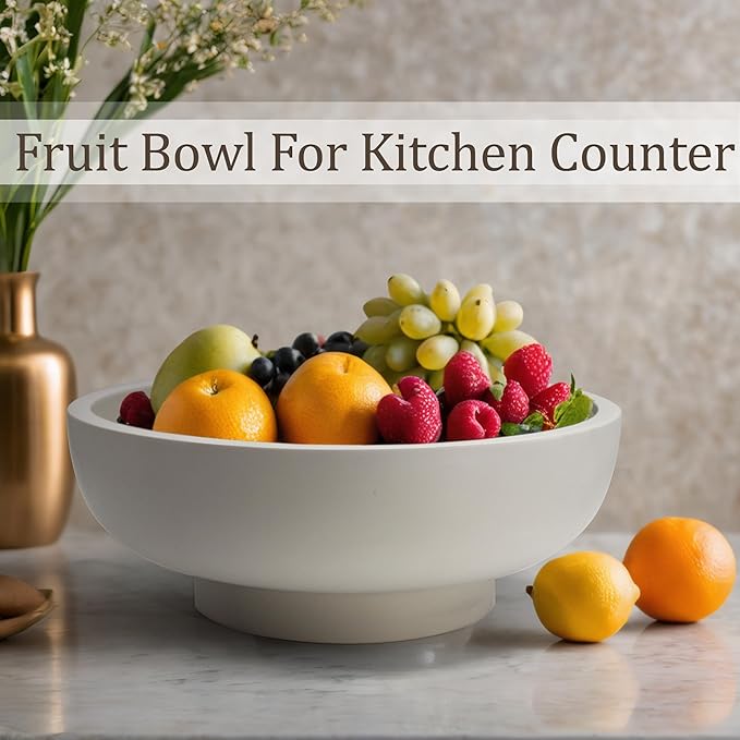 LIN CHUAN Large Decorative Bowl, Fruit Bowl for Kitchen Counter, Modern Resin Bowl for Home Decor, Key Holder for Entry Table, Grey