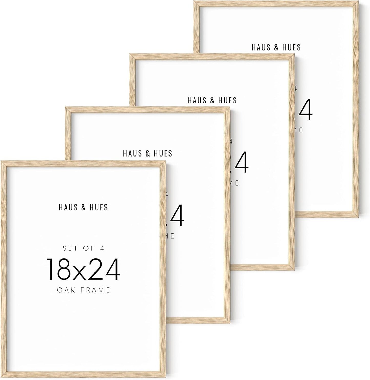 HAUS & HUES Set of 4 Natural Oak Frames - Beige Gallery Wall Frames, 18x24