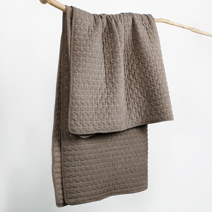 Levtex Home - Velvet Stitch Throw - Quilted Throw (50x60in.) - Velvet - Cocoa, White - Reversible - Polyester
