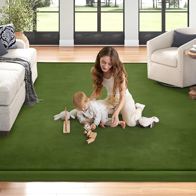Baby Play Mat for Floor Nursery Muscle Mat Area Rug Playroom Rug 79x158" Elastic Foam 1.3" Thick Crawling Mat for Babies,Toddlers(Moss Green)