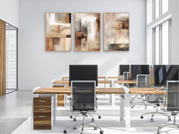 Large Framed Canvas Wall Art - Natural Float Framed Brown Abstract Picturtes for Living Room Decor Brown Abstract Painting Artwork Prints for Bedroom Kitchen Home Office Decor 96" X 48" Set of 3