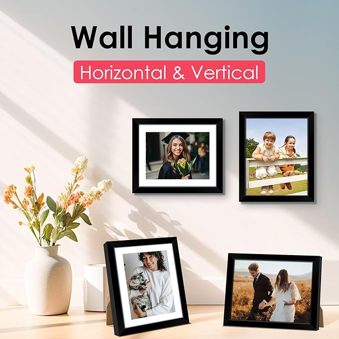 FIXSMITH 8x10 Picture Frame, Black Photo Frame with HD Plexiglass, Display Pictures 5x7 with Mat or 8x10 Without Mat, Picture Frames Collage for Tabletop or Wall Display, 2 Pack