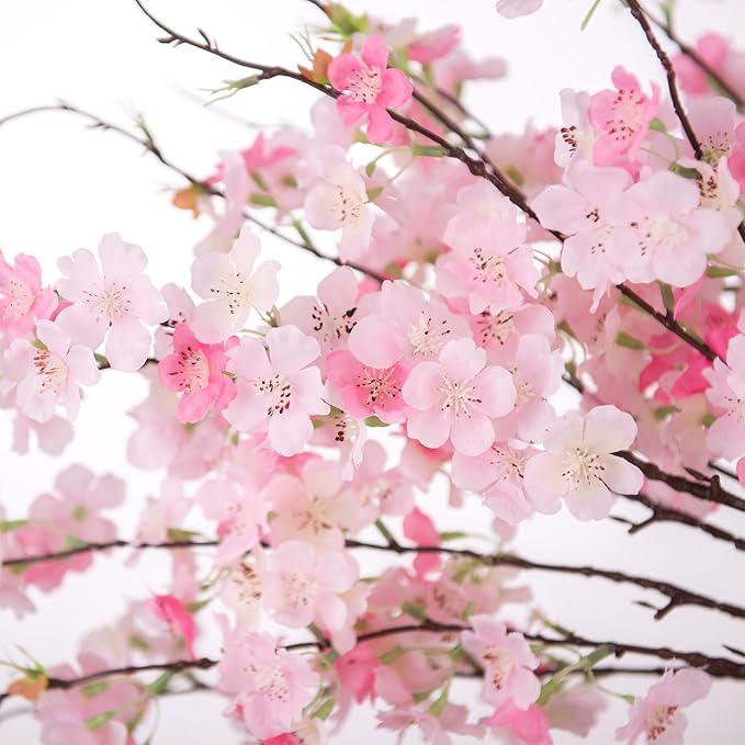 INXUGAO 12 PCS Faux Cherry Blossom Branches Décor 22.83 Inch Fake Artificial Cherry Flowers for Home Indoor Decoration Vase Arrangement Table Living Room Bedroom Spring Decor