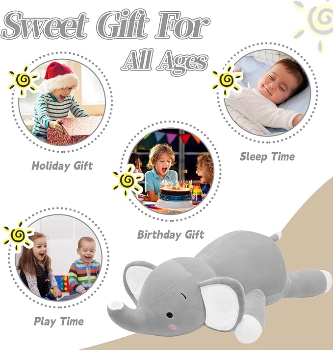 CSVBTRF Weighted Stuffed Animals, 4.2 lbs 23" Elephant Plush Hugging Pillow for Gift, Grey Elephant Stuffed Animals