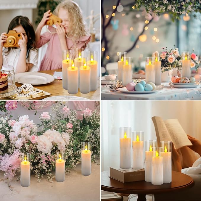 12-Pack White Acrylic Flameless LED Candle Set with Timer Remote Control—Ideal for Home Decor, Valentine's Day, Weddings, and Holiday Celebrations.