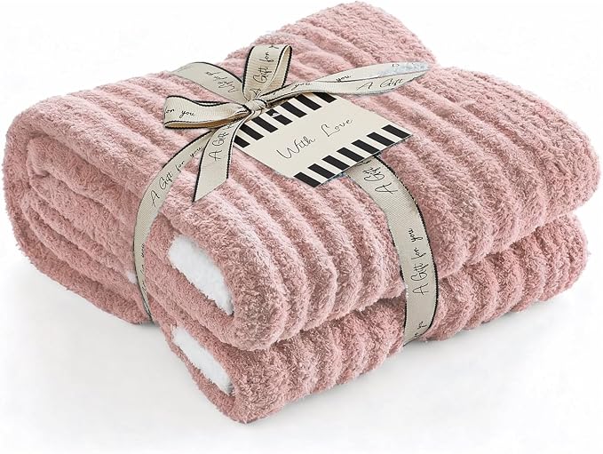 WRENSONGE Soft Throw Blanket for Couch-Cozy Reversible Knitted Blankets | Lightweight Warm Fluffy Decor for Women, Mom, Her & Girls, Sofa, Chair, Bed, 50x60in, Pink