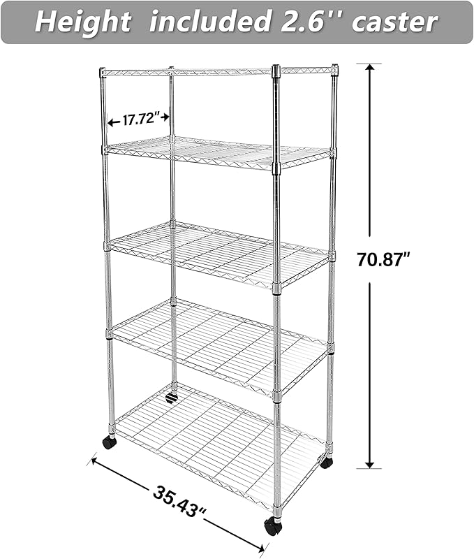 Simple Deluxe Heavy Duty 5-Shelf Storage Shelves, 1750Lb Loading Capacity, 35.43" W x 17.72" D x 70.87" H Adjustable Shelving Unit with Wheels, Chrome, 2 Pack