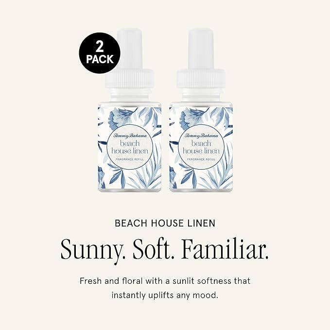 Pura & Tommy Bahama Home Scent Refill - Smart Home Air Diffuser - Premium Fragrance in Every Refill - Household Essential - Diffuser Fragrance - 2 Pack, Beach House Linen