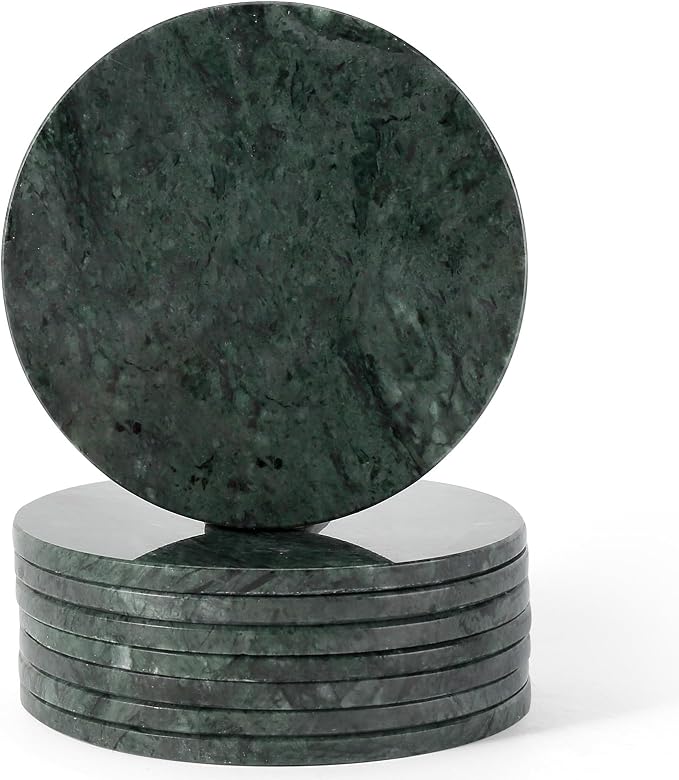 Koville Marble Coasters, Round Modern Coaster Set of 8 for Drinks, 4" Stone Coaster Heat Resistant, Decorative Marble Coasters for Coffee Table Home Bar Decor, Gift Choice(Green)