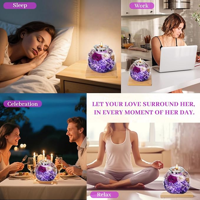 Mothers Day Rose Gifts for Mom Birthday Gift for Women Flowers for Delivery Preserved Flowers Forever Eternal Rose in Glass Dome Mother's Day Flower Gifts for Wife Grandma Sister from Daughter, Purple