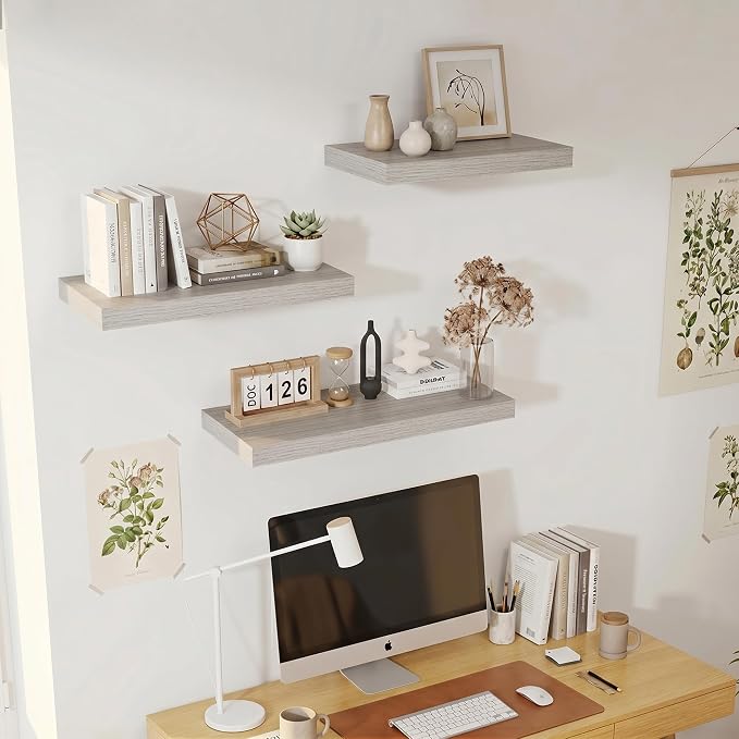 Vivelove 12" Deep Floating Shelves for Wall 36" Long, Wall Shelves for Bedroom Living Room Bathroom Kitchen Laundry Room, Farmhouse Rustic Shelves for Home Decor, 36" X 12" X 2" Set of 2, Grey