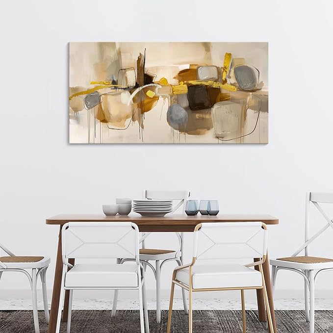 HGUAOA Abstract Wall Art for Living Room - Large Yellow and Orange Geometric Artwork - Modern Paintings for Office Decor - Contemporary Big Wall Decor for Home or Office 20×40IN