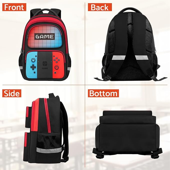 TILYTADLY School Backpack for Boys - 3pcs Gamer Boys Backpack with Lunch Box and Pencil Case for Kids Children Teens Elementary Middle School - HFHTDC Video Game Bookbag 17″ Large Capacity